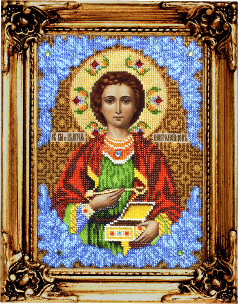 Вышивка бисером: Икона святой Пантелеймон Целитель